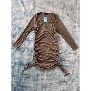 NWT! Cider Brown Ribbed Knit Ruched Side Long Sleeve Dress 1XL